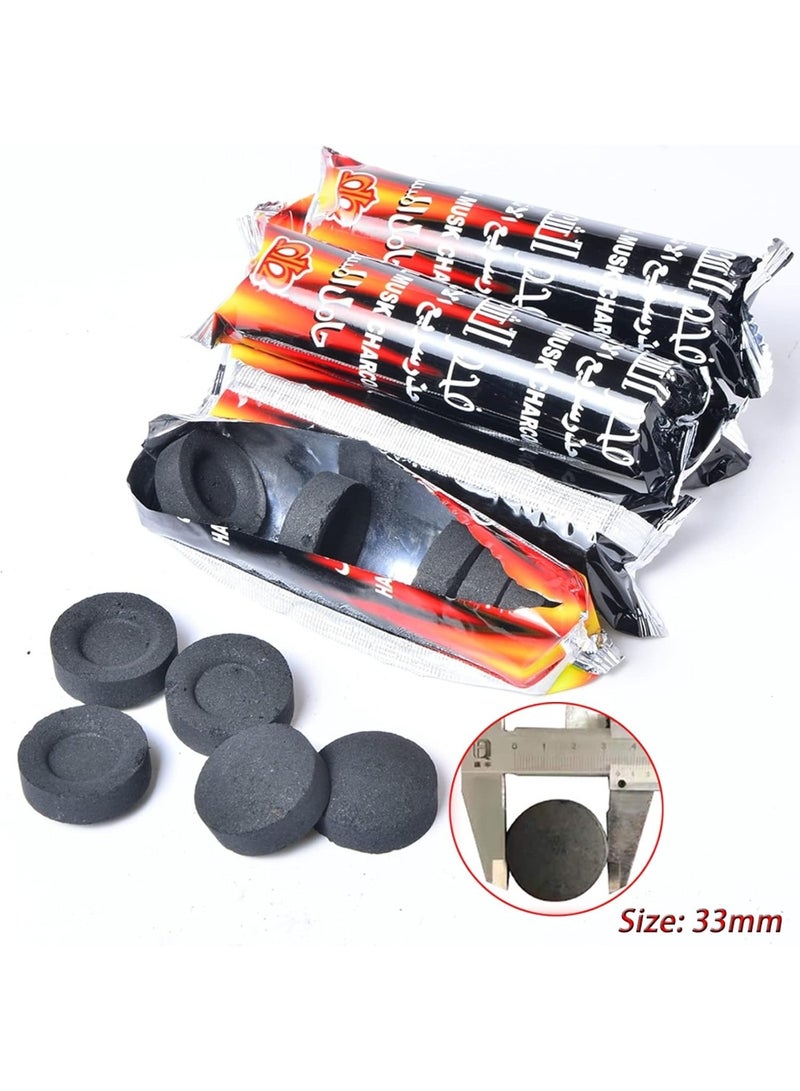 أقراص فحم فاخرة، أقراص فحم سريعة الاشتعال للشيشة، لون أسود، 33 مم، عبوة من 100 قرص مع خاصية الاشتعال الفوري، مدة احتراق تصل إلى 80 دقيقة - Image 2