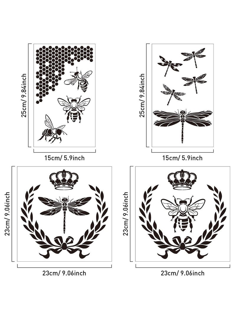 Cutout Drawing Templates for Kids, 4 Pieces DIY Honeycomb Dragonfly Bee Hollow Drawing Template Set, Reusable Painting Stencil