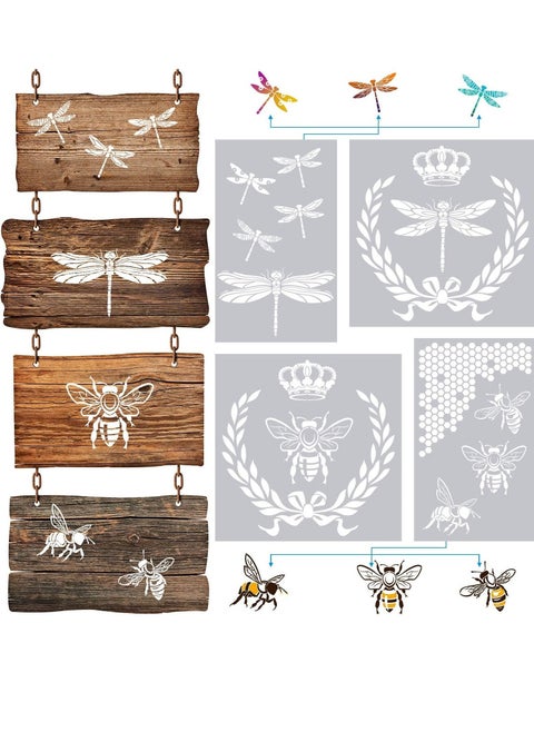 Cutout Drawing Templates for Kids, 4 Pieces DIY Honeycomb Dragonfly Bee Hollow Drawing Template Set, Reusable Painting Stencil