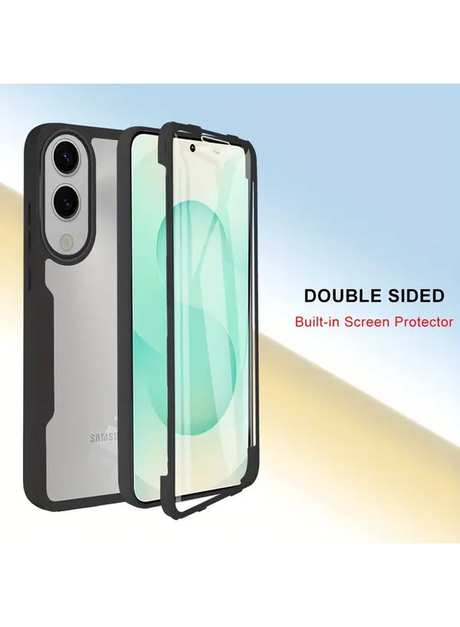 360 Degree Full Coverage Shockproof Minimalist Phone Case Compatible with Galaxy S25 Plus Transparent Black - Image 1