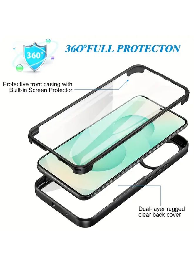 360 Degree Full Coverage Shockproof Minimalist Phone Case Compatible with Galaxy S25 Plus Transparent Black - Image 2