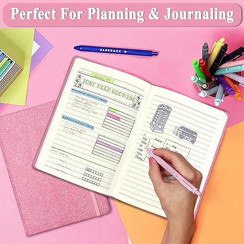 GINMLYDA Pink Glitter Notebook, 8.3x5.7” 160 Lined Pages Glitter Never Peel Off Sparkle Journal for Girls College Ruled A5 Hardcover Notebooks for Teens Women Writing Note Taking Office Work School Gifts - Image 5