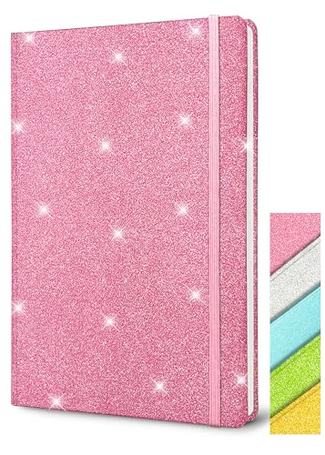 GINMLYDA Pink Glitter Notebook, 8.3x5.7” 160 Lined Pages Glitter Never Peel Off Sparkle Journal for Girls College Ruled A5 Hardcover Notebooks for Teens Women Writing Note Taking Office Work School Gifts - Image 1