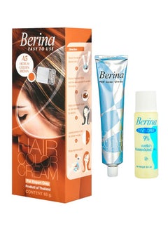 Berina A Series Cream Hair Color Full Coverage Long Lasting Dye Cream 60 Gm With Developer And Protein Conditioner For Men And Women (60Gm Pack Of 1, A5 Medium Golden Brown)  - Image 1