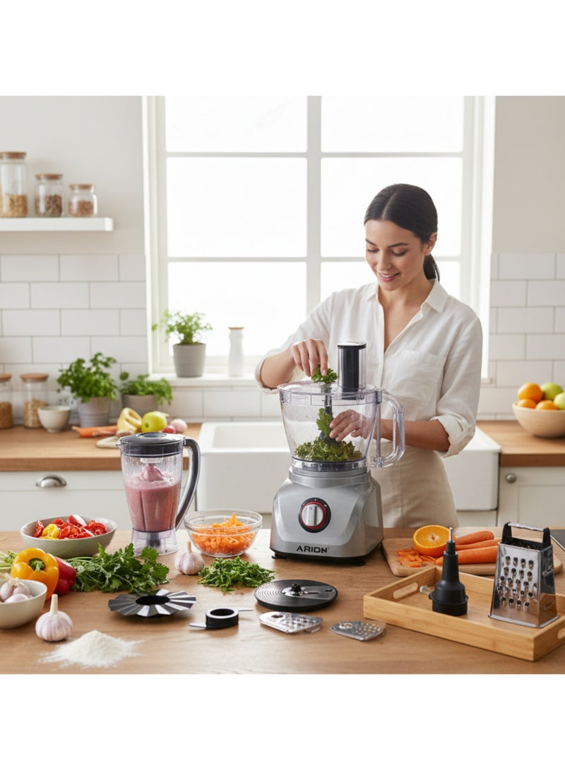أريون محضرة طعام بخمسين وظيفة | محرك عالي الأداء 1500 واط | سعة وعاء 2 لتر | نظام رمادي شامل AR-1500W - Image 2