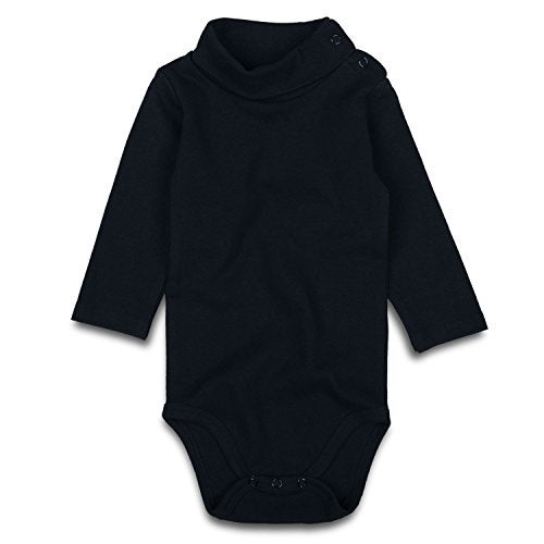ROMPERINBOX Solid Black Baby Turtleneck Bodysuit Long Sleeve Outfits (Black,3-6 Months) - Image 1