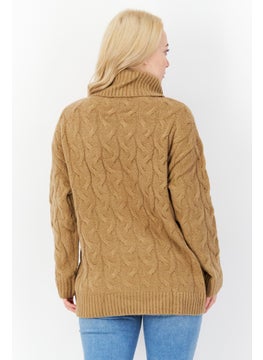 French Connection Women High Neck Knitted Sweater, Tan  - Image 3