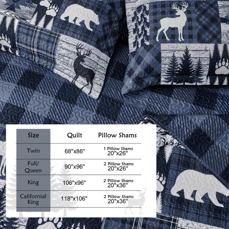 Tritard 3 Piece Cabin California King Size Quilt Sets Farmhouse Rustic Reversible Microfiber Soft Lightweight Bedspread Comforter with 2 Shams Patchwork Country Lodge Bedding for All Season, 118''x106'', Blue - Image 5