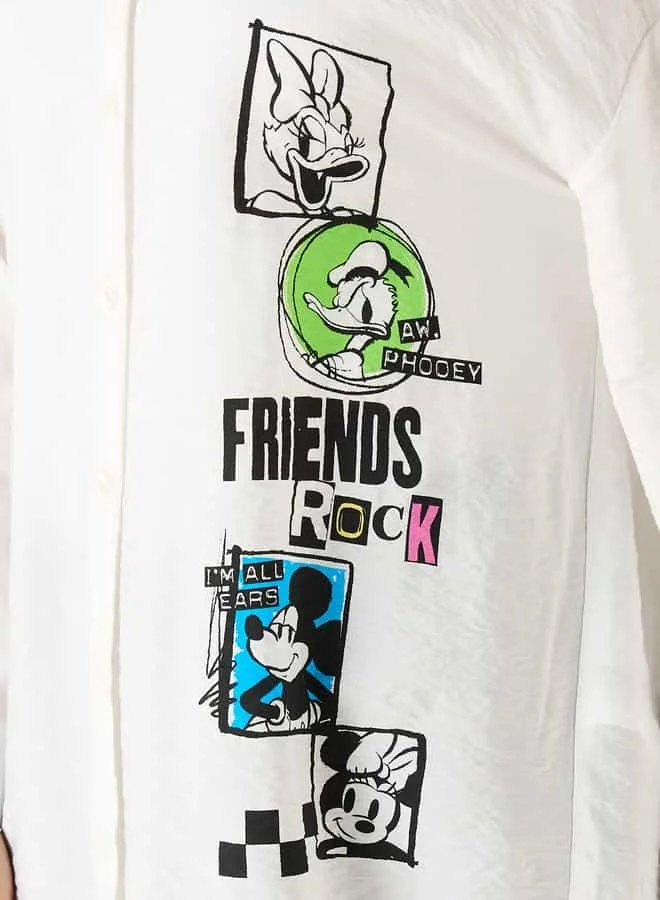 SP Characters Mickey and Friends Print Shirt with Long Sleeves