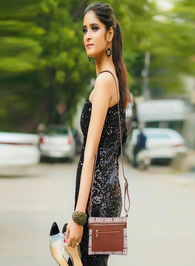 DANIEL CLARK Women’s Printed Crossbody Sling Bag | Off White & Maroon Geometric Design with Brown PU Leather | Adjustable Strap | Zipper Closure | Casual & Travel Handbag - Image 5