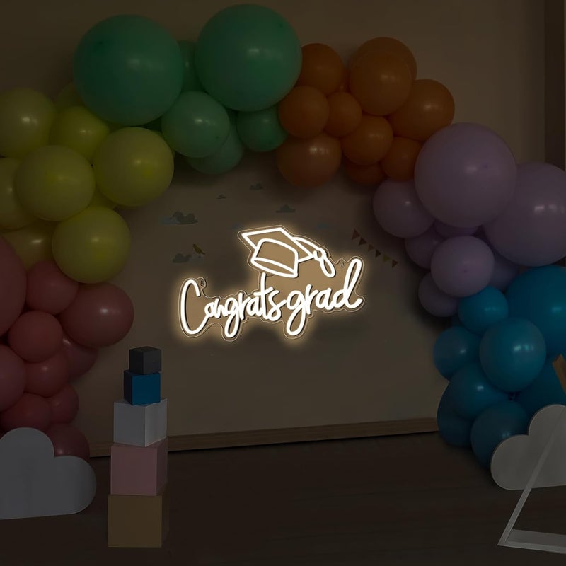 SLASA Congrats Grad Neon Sign 33x53 cm Warm White LED Neon Light for Graduation Decoration, Party Backdrop, Wall Decor, Photo Booth, Aesthetic Room Decor Light with 6mm Acrylic Base - Image 4