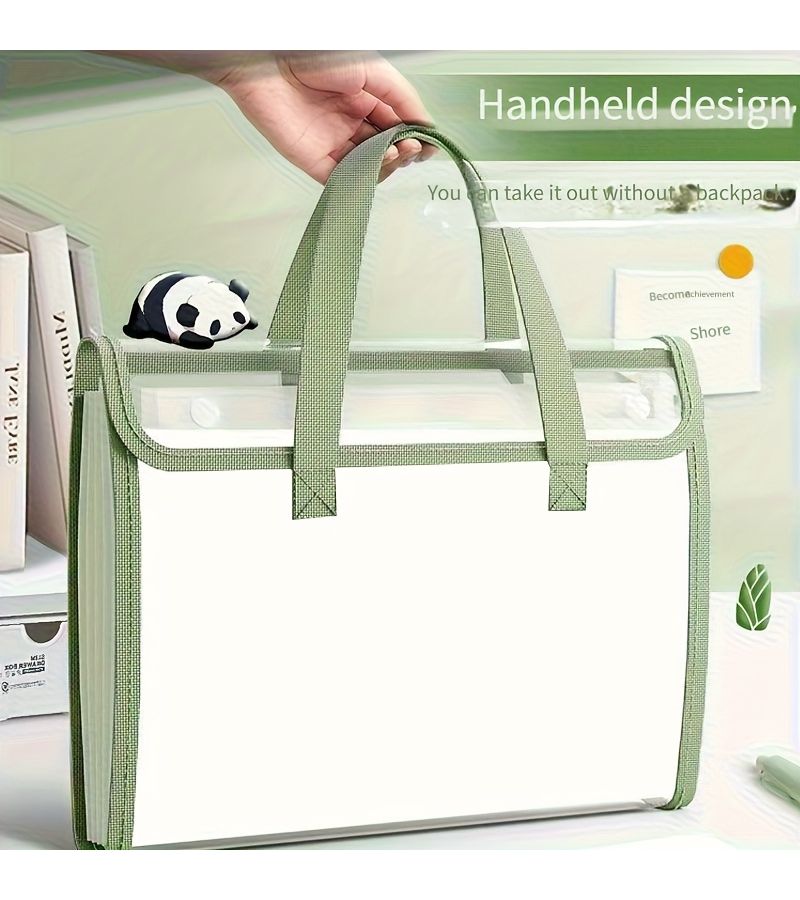 Portable Expandable Accordion File Folder 13 Pocket Green With Handle For A4 Envelopes Storage Box Organizer Home School Office - Image 2