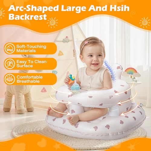 Aloxina Inflatable Baby Seat for Babies 336 Months Aloxina Sit Me Up Floor Chair with Builtin Air Pump ExtraWide Base AntiTip Support Infant Chair for Sitting Feeding Bear - Image 3