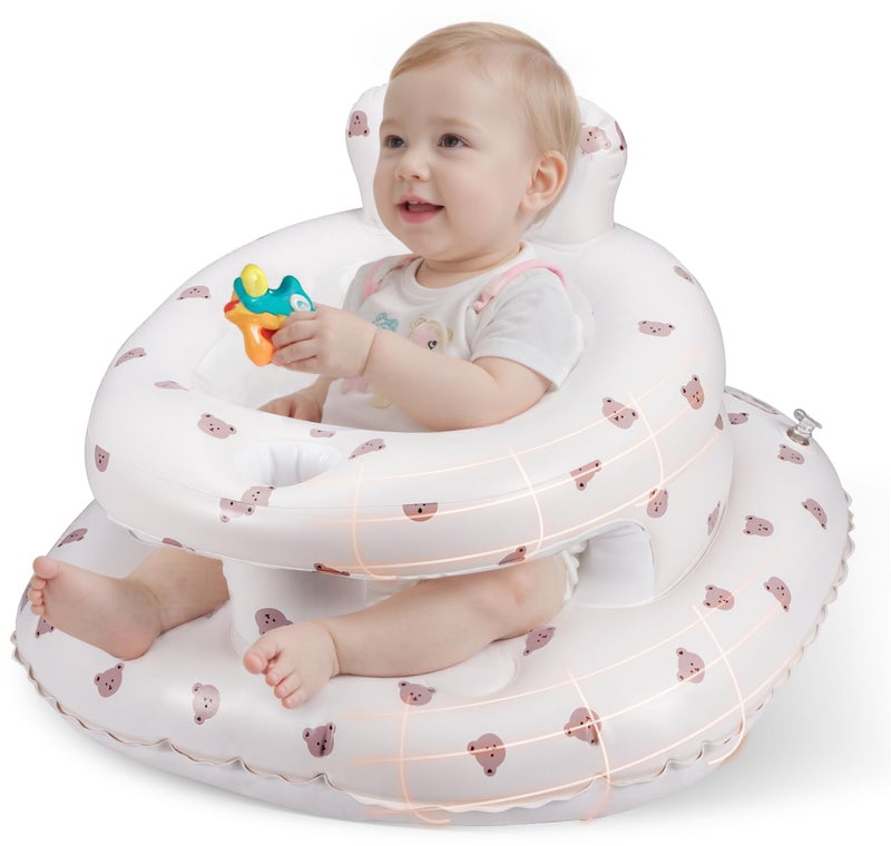 Aloxina Inflatable Baby Seat for Babies 336 Months Aloxina Sit Me Up Floor Chair with Builtin Air Pump ExtraWide Base AntiTip Support Infant Chair for Sitting Feeding Bear - Image 2