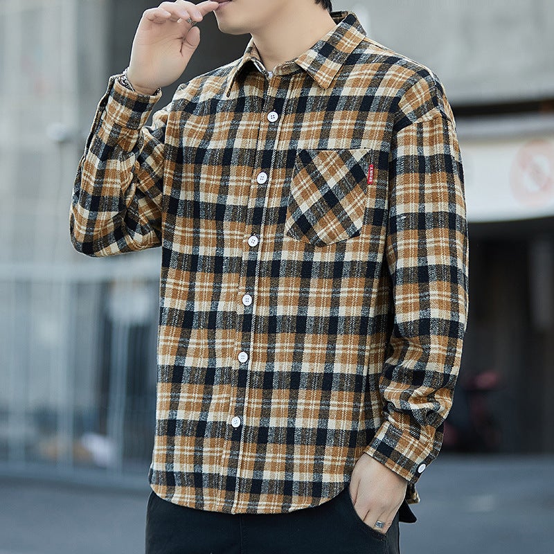 Cotton Hong Kong Style Plaid Long-Sleeved Shirt Men'S Autumn All-Match High-End Long-Sleeved Plus Size Retro Long-Sleeved Shirt Trend - Image 3