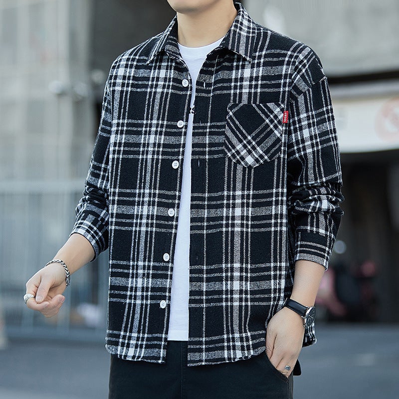Cotton Hong Kong Style Plaid Long-Sleeved Shirt Men'S Autumn All-Match High-End Long-Sleeved Plus Size Retro Long-Sleeved Shirt Trend - Image 4