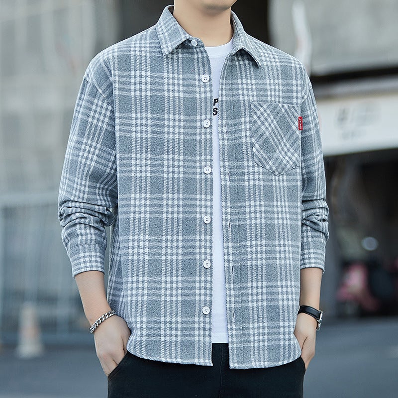 Cotton Hong Kong Style Plaid Long-Sleeved Shirt Men'S Autumn All-Match High-End Long-Sleeved Plus Size Retro Long-Sleeved Shirt Trend - Image 2