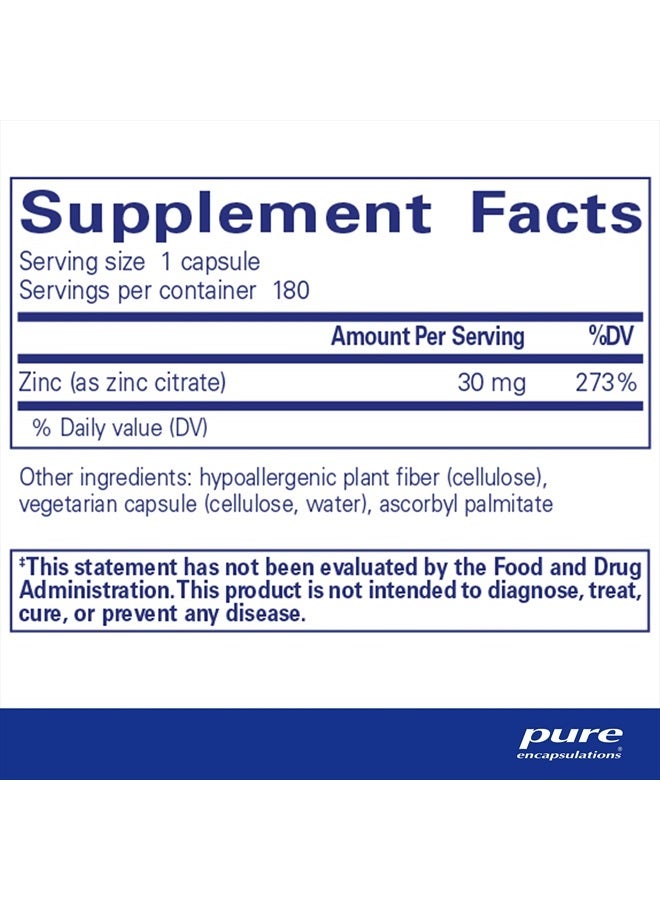 Pure Encapsulations Zinc (Citrate) - for Immune System, Tissue Development & Metabolism* - Mineral Supplement with Enzymes - Highly Absorbable Zinc - Vegan & Non-GMO - 180 Capsules - Image 2