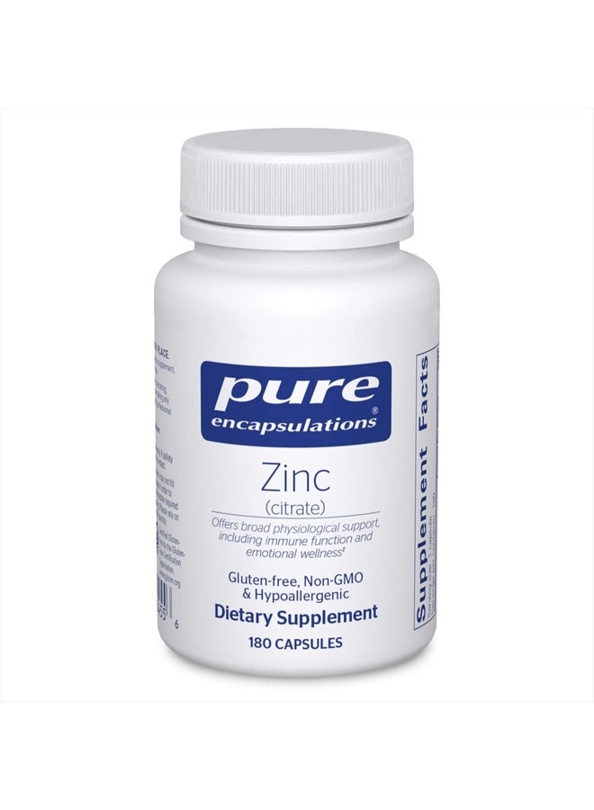Pure Encapsulations Zinc (Citrate) - for Immune System, Tissue Development & Metabolism* - Mineral Supplement with Enzymes - Highly Absorbable Zinc - Vegan & Non-GMO - 180 Capsules - Image 1