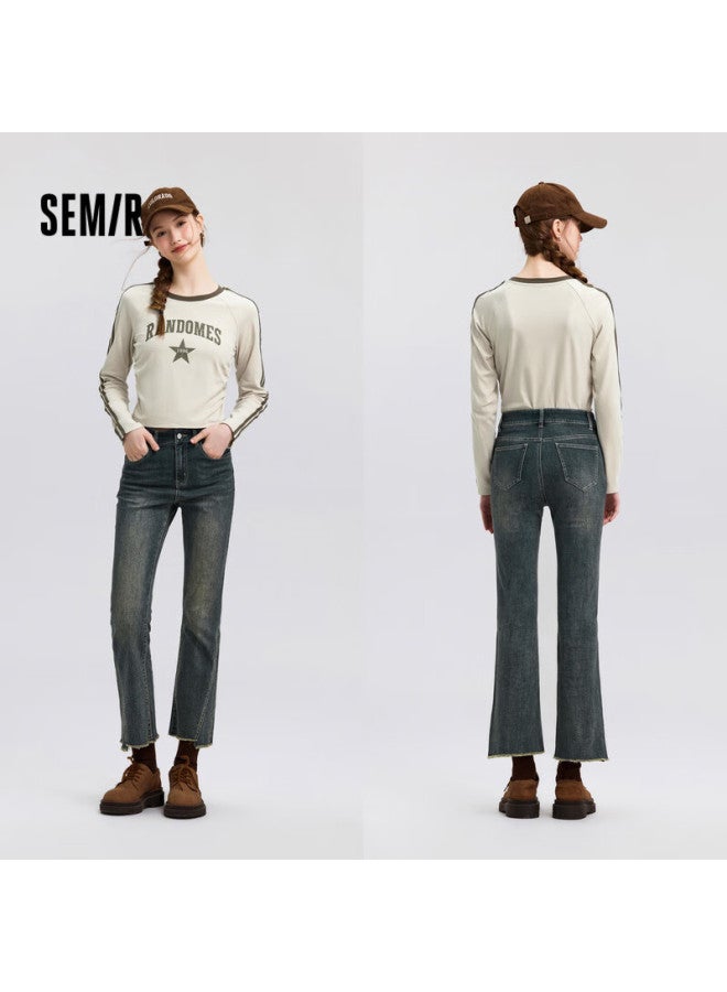 Semir Women's Vintage Streetwear Spring Distressed Flared Jeans With Raw Hem - Image 2
