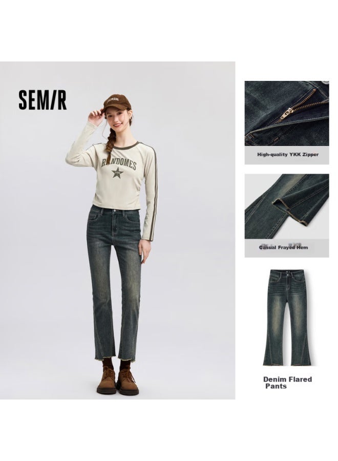 Semir Women's Vintage Streetwear Spring Distressed Flared Jeans With Raw Hem - Image 3