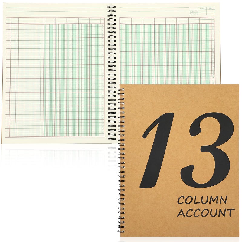 DLUGOPIS 2 Pcs 13 Column Ledger Book 8.5 * 11inch Account Book Notebook Columnar Pad Columnar Pad 13 Columns Premium Analysis Pad Kraft Paper Cover 100 Pages for Personal Use Small Business(50 Sheet) - Image 1