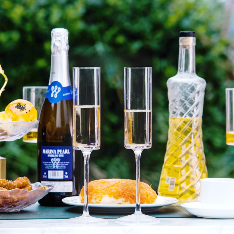 BACLIFE Crystal Champagne Flutes Set of 6 - Hand Blown Champagne Glasses With Long Stem - 6.5 oz Elegant Sparkling Wine Stemware - Unique Gift for Mother's Day,Birthday,Wedding - Clear - Image 4