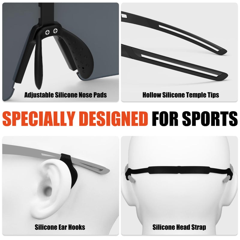 Xtiger X-TIGER Polarized Cycling Glasses with 5 Interchangeable Lenses,MTB Biking Baseball Running Sports Sunglasses for Men Women - Image 5