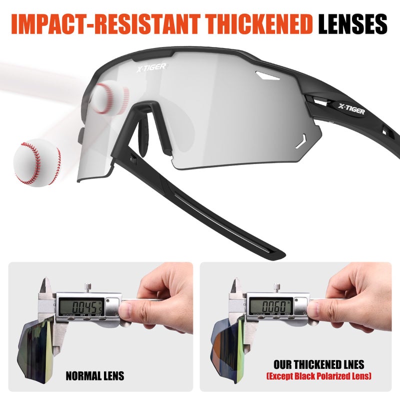 Xtiger X-TIGER Polarized Cycling Glasses with 5 Interchangeable Lenses,MTB Biking Baseball Running Sports Sunglasses for Men Women - Image 4