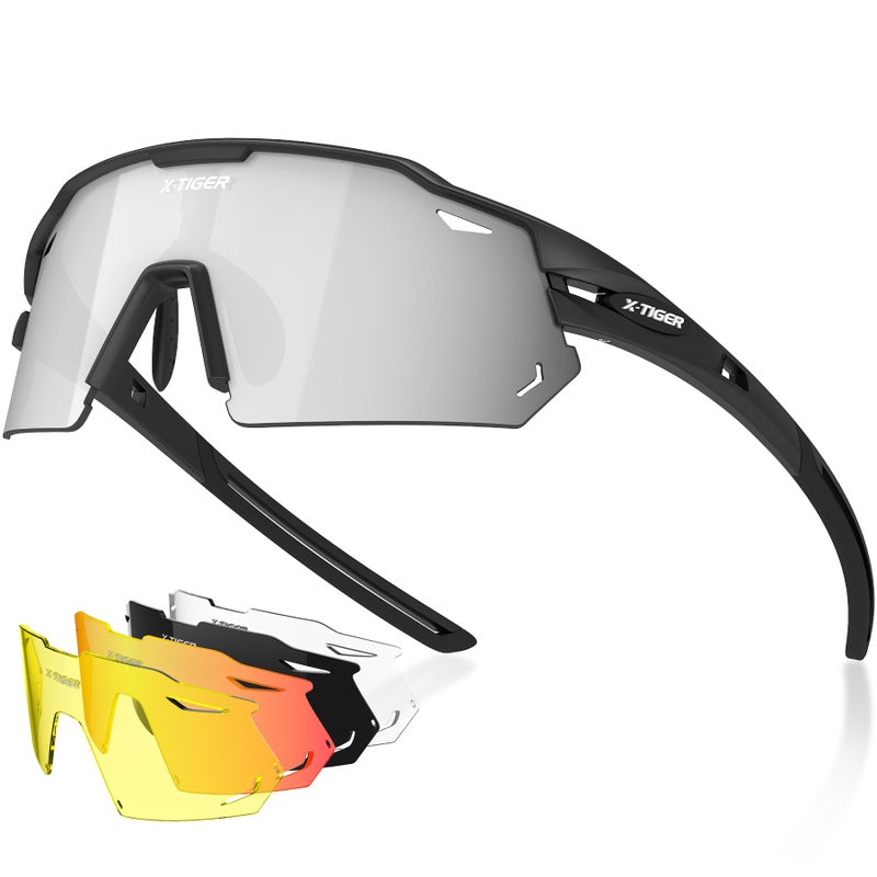 Xtiger X-TIGER Polarized Cycling Glasses with 5 Interchangeable Lenses,MTB Biking Baseball Running Sports Sunglasses for Men Women - Image 1