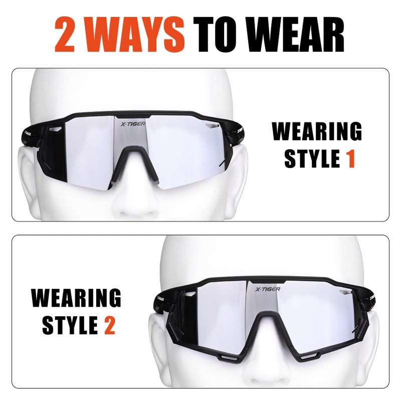 Xtiger X-TIGER Polarized Cycling Glasses with 5 Interchangeable Lenses,MTB Biking Baseball Running Sports Sunglasses for Men Women - Image 2