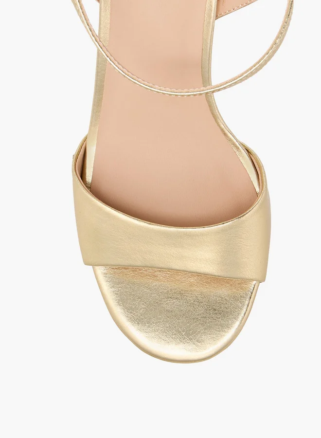 Flora Bella By Shoexpress Metallic Block Heel Sandals with Buckle Closure