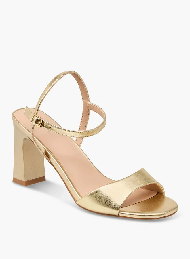 Flora Bella By Shoexpress Metallic Block Heel Sandals with Buckle Closure