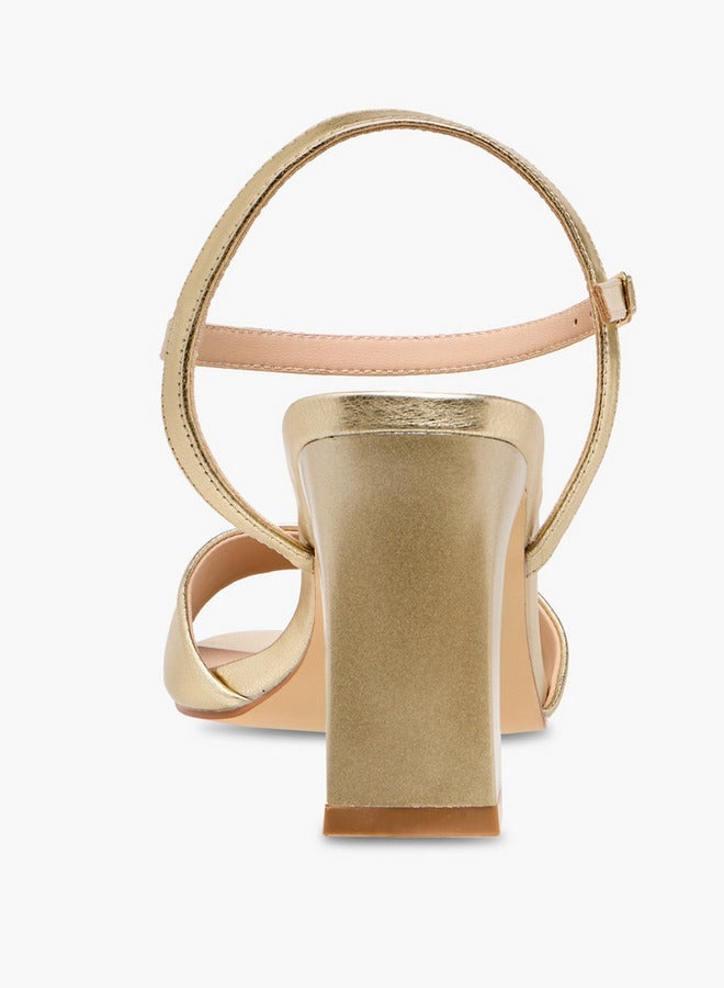 Flora Bella By Shoexpress Metallic Block Heel Sandals with Buckle Closure - Image 5