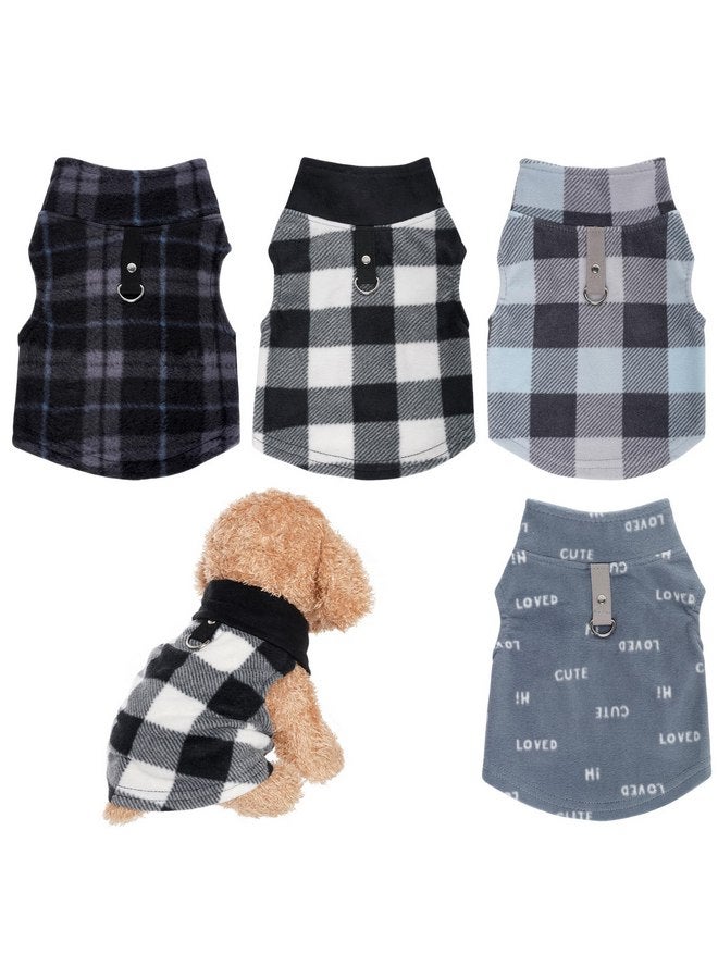 Rbenxia 4 Pieces Buffalo Plaid Dog Sweaters with Leash Ring Soft Fleece Vest Warm Dog Pullover Jacket Dog Clothes Winter Dog Outfits for Small Puppy Cat Pets (Medium) - Image 1