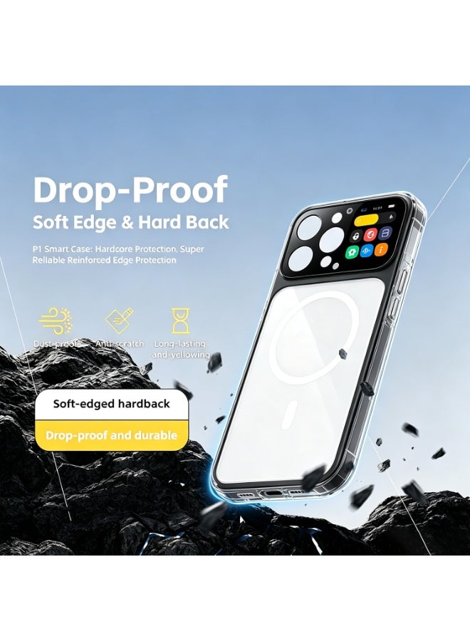 Black Multi Function Smart Phone Case For Phone 16 Pro Max 1.85 Inch IPS Touch Display Magnetic Charging Voice Recorder Camera Live Preview Shockproof Protective Cover,Gift For Family & Friends - Image 4