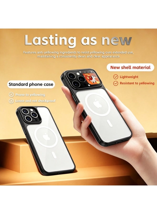 Black Multi Function Smart Phone Case For Phone 16 Pro Max 1.85 Inch IPS Touch Display Magnetic Charging Voice Recorder Camera Live Preview Shockproof Protective Cover,Gift For Family & Friends - Image 5