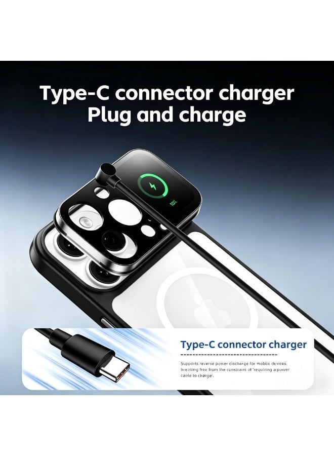 Black Multi Function Smart Phone Case For Phone 16 Pro Max 1.85 Inch IPS Touch Display Magnetic Charging Voice Recorder Camera Live Preview Shockproof Protective Cover,Gift For Family & Friends - Image 3