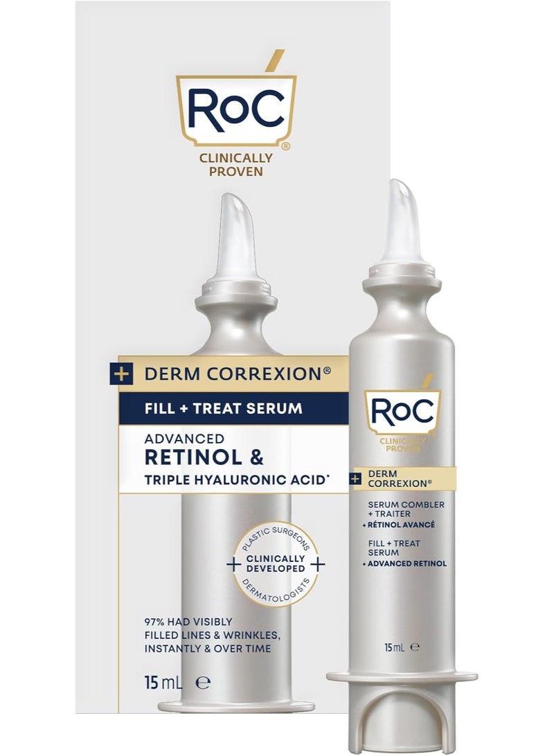 RoC Derm Correxion Serum Fill + Treat for Face, Neck, & Jawline, Wrinkle Filler, Advanced Retinol & Triple Hyaluronic Acid - 15ml - Image 1