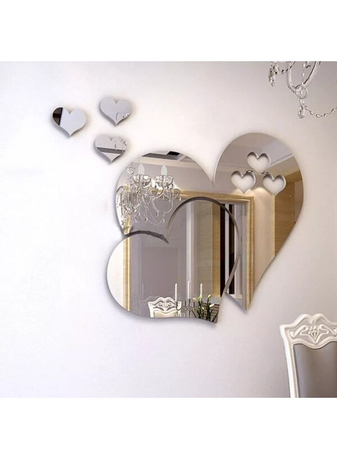 NIBEMINENT Creative 3D Heart Shaped Adhesive Wall Mirror Surface Sticker Silver 60x90cm