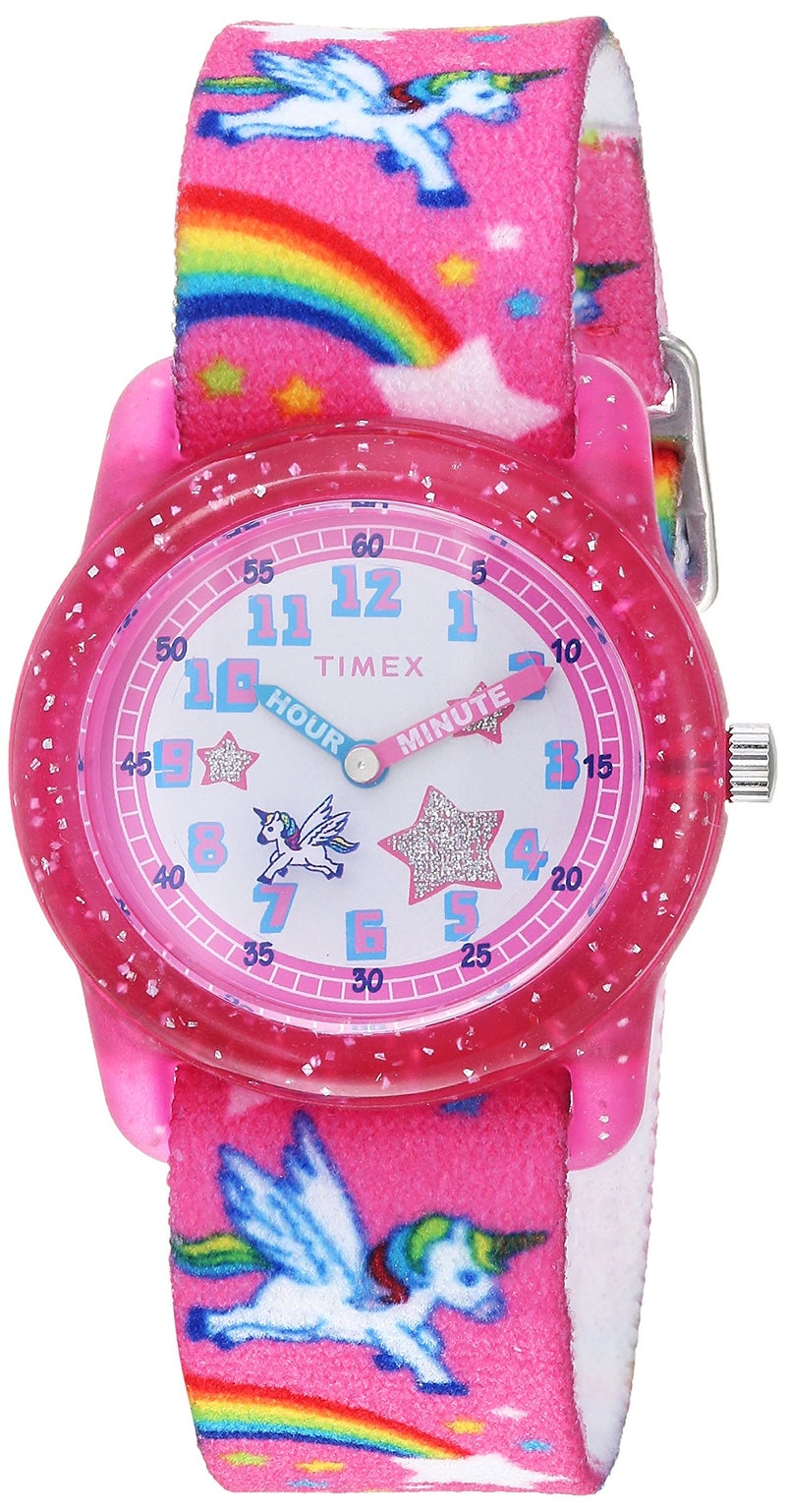 Timex Girls TW7C25500 Time Machines Pink/Rainbows & Unicorns Elastic Fabric Strap Watch - Image 1