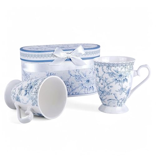 STP GOODS Blue Flowers Bone China Tea/Coffee Mug Set of 2 in Gift Box - Image 5