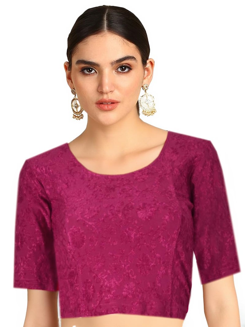 Chandrakala Stretchable Blouses for Women Sarees,Readymade,Pink Floral, Small-Medium (B230PIN3) - Image 1