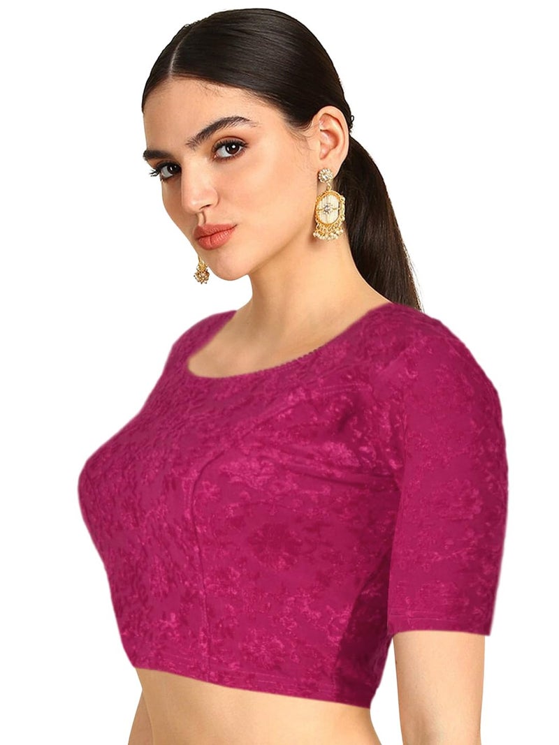 Chandrakala Stretchable Blouses for Women Sarees,Readymade,Pink Floral, Small-Medium (B230PIN3) - Image 3