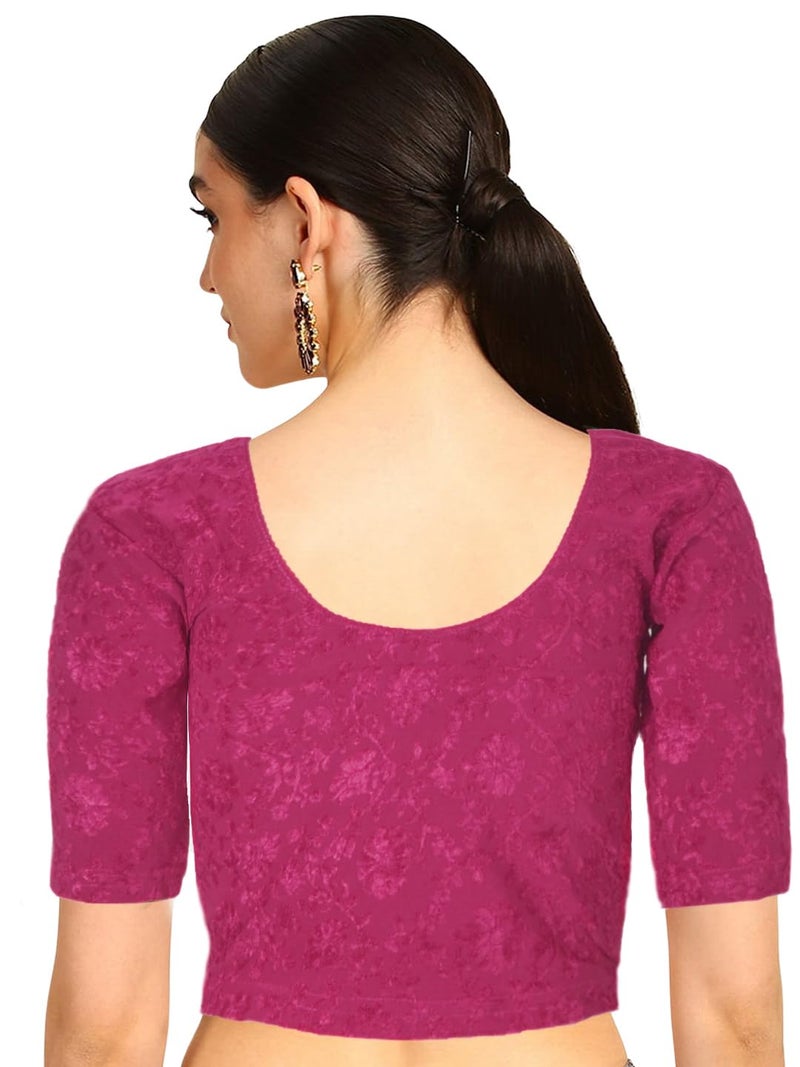 Chandrakala Stretchable Blouses for Women Sarees,Readymade,Pink Floral, Small-Medium (B230PIN3) - Image 2