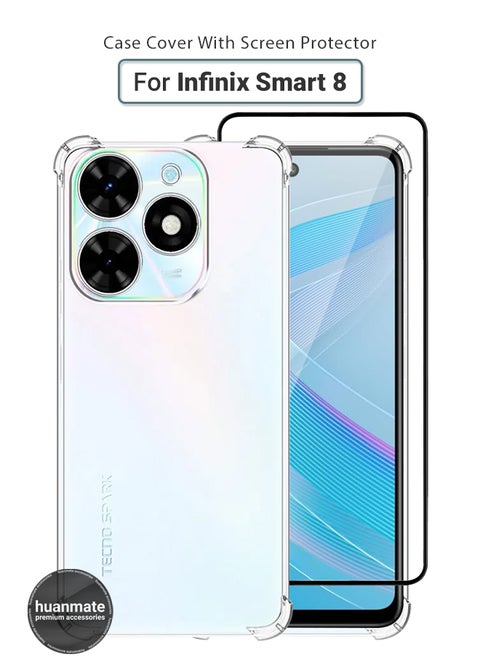 2 in 1 Infinix Smart 8 Protection Pack - Ultra Clear Shockproof Case & Edge-to-Edge Screen Protector, 360 Degree Protection, Back Cover & Screen Protector for Infinix Smart 8