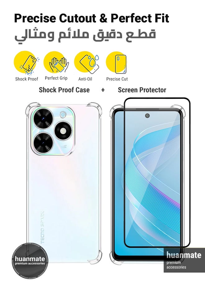 2 in 1 Infinix Smart 8 Protection Pack - Ultra Clear Shockproof Case & Edge-to-Edge Screen Protector, 360 Degree Protection, Back Cover & Screen Protector for Infinix Smart 8