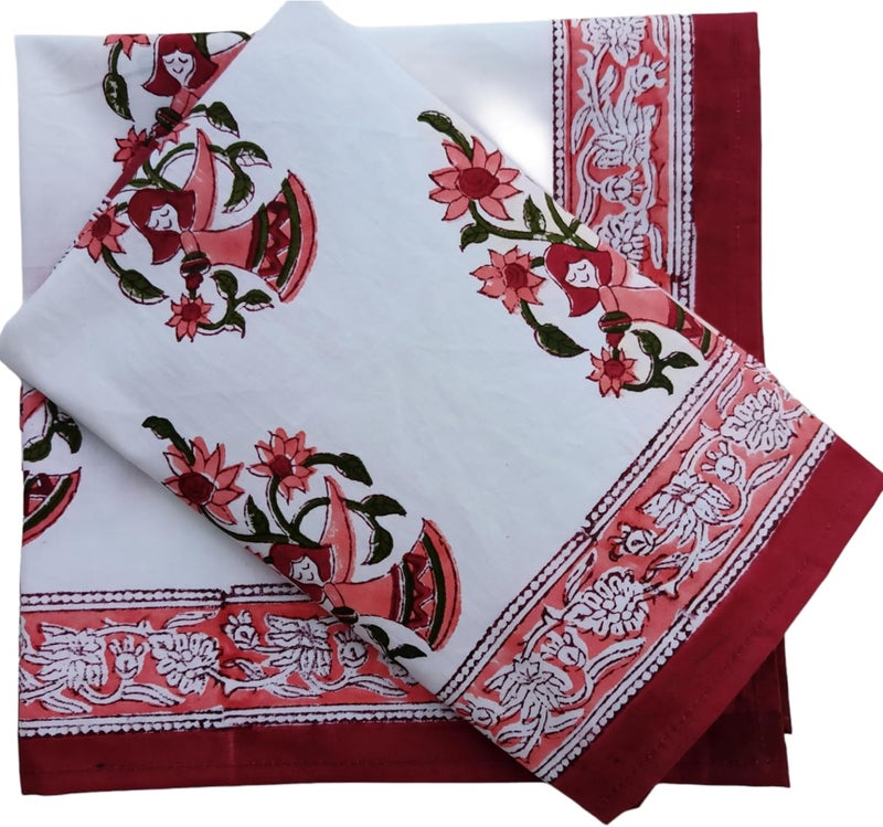 Third Eye Export Cloth Napkins Set of 12  Red Cotton Floral Dinner Napkins for Table  Reusable Indian Block Print Washable Napkins for Wedding Party Boho Decor Feritel X Large 20X20 Inches - Image 1