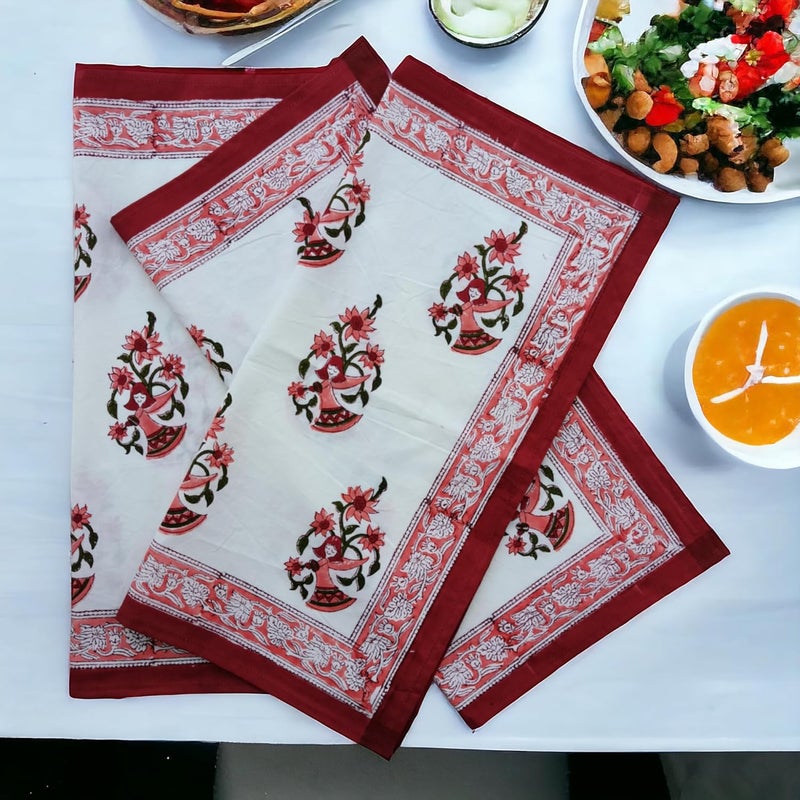 Third Eye Export Cloth Napkins Set of 12  Red Cotton Floral Dinner Napkins for Table  Reusable Indian Block Print Washable Napkins for Wedding Party Boho Decor Feritel X Large 20X20 Inches - Image 2