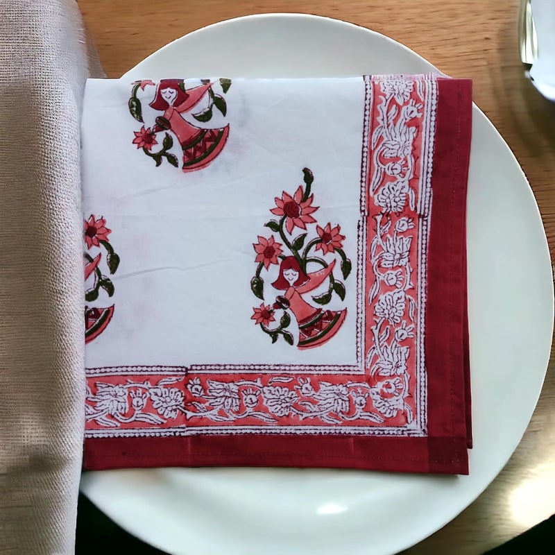 Third Eye Export Cloth Napkins Set of 12  Red Cotton Floral Dinner Napkins for Table  Reusable Indian Block Print Washable Napkins for Wedding Party Boho Decor Feritel X Large 20X20 Inches - Image 4